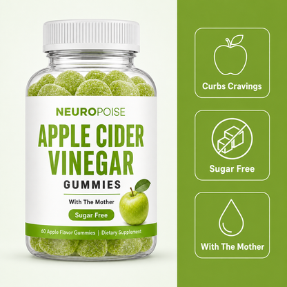 Neuropoise Apple Cider Vinegar Gummies benefits: curbs cravings, sugar free, with the Mother