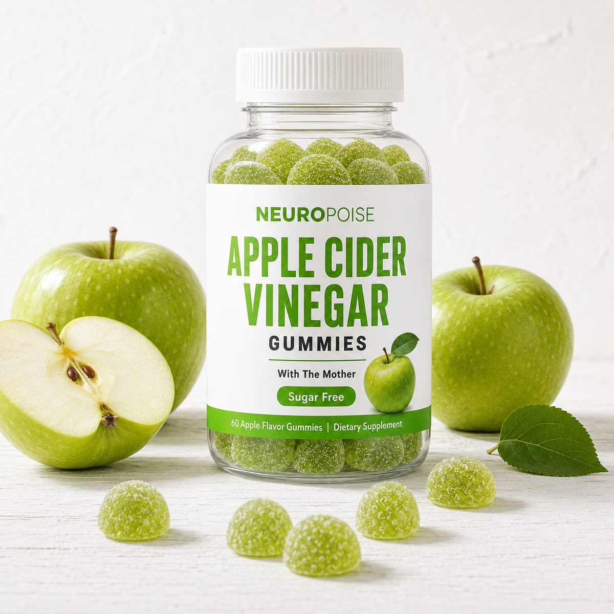 Neuropoise Apple Cider Vinegar Gummies with green apples