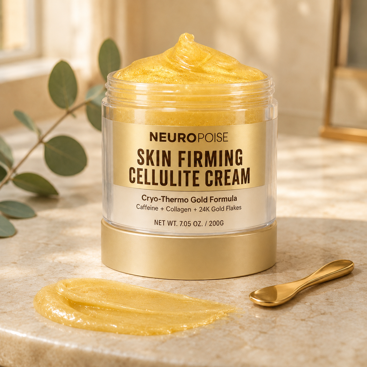 Neuropoise Skin Firming & Cellulite Cream with gold gel swipe
