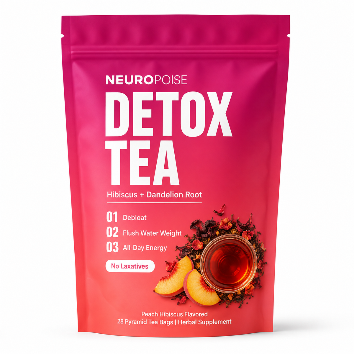 Neuropoise Detox Tea, peach hibiscus, 28 pyramid tea bags