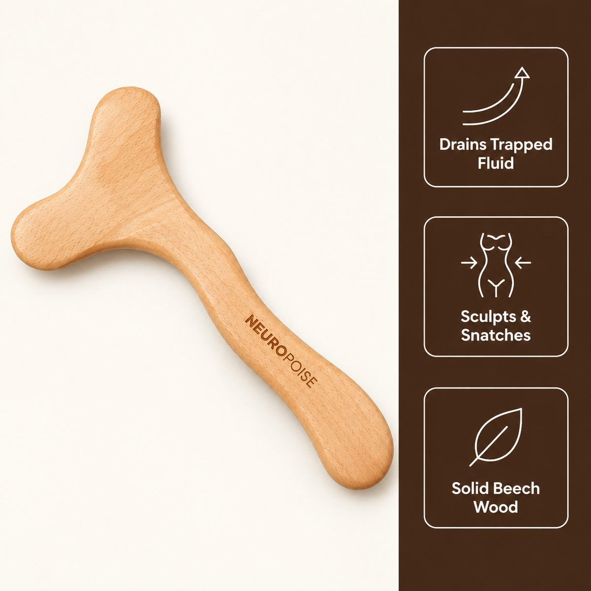 Wood Therapy Body Massager benefits: drains trapped fluid, sculpts, solid beech wood