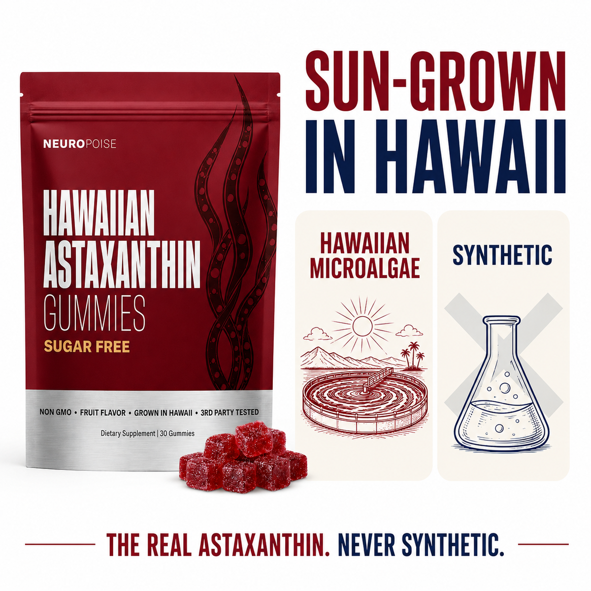 Natural Hawaiian microalgae astaxanthin vs synthetic astaxanthin