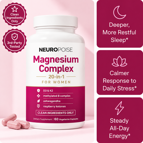 Neuropoise Magnesium Complex 20-in-1 for Women — deeper sleep, calmer stress response, steady energy
