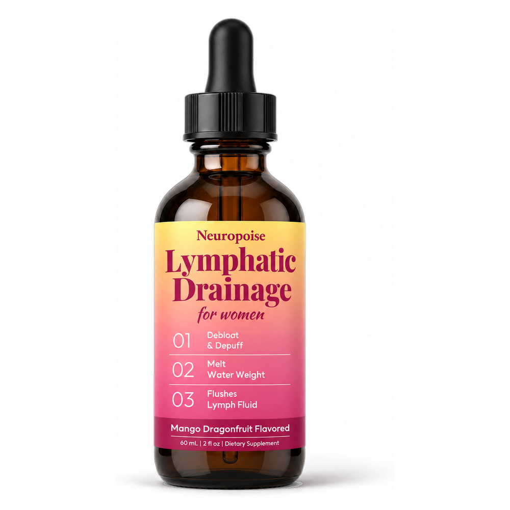 Neuropoise Lymphatic Drainage Drops, an amber dropper bottle.