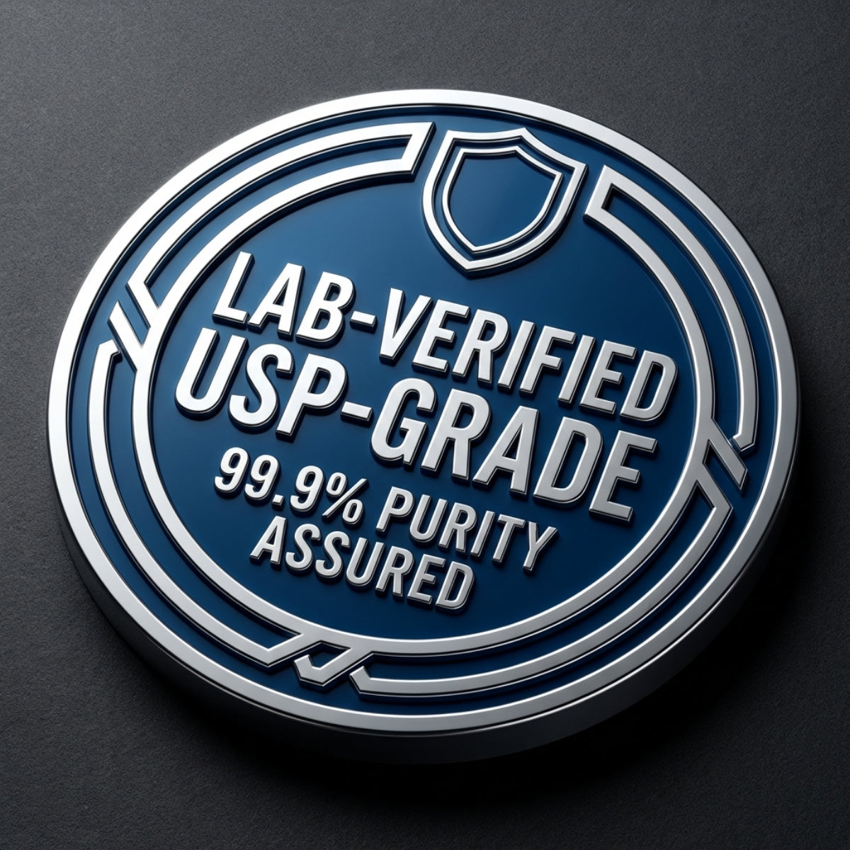Metallic lab-verified USP-Grade 99.9 percent purity seal for Neuropoise Methylene Blue Gummies.